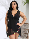 Plus Size Women Irregular Tassel Crossover Lace-Up Beach Skirt