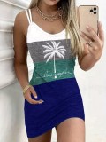 Women Sexy Printed Color Block Short Sleeve Dress
