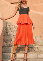 Women sexy sleeveless suspender pleated skirt Women sexy sleeveless suspender pleated skirt