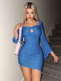 Sexy Solid Quare Neck Long Sleeve Dress