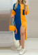 Contrast Color Patchwork Plus Size Women's Turndown Collar Half Sleeve Long Shirt Dress