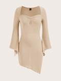 Sexy Solid Quare Neck Long Sleeve Dress