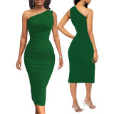 Sexy Fashion Solid Color One Shoulder Women's Dress