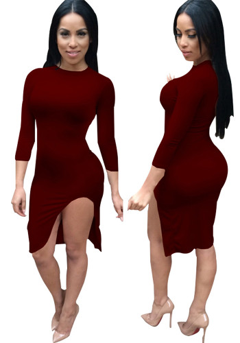 Sexy And Fashionable Solid Color Slit Women's Dress