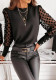 Spring Polka Dot Printed Mesh Long Sleeve Casual Round Neck Pullover Shirt