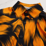 Printed Puff Sleeve Shirt Short Skirt Plus Size Two-Piece Set