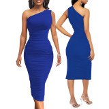 Sexy Fashion Solid Color One Shoulder Women's Dress