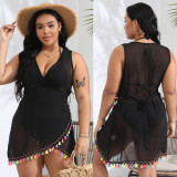 Plus Size Women Irregular Tassel Crossover Lace-Up Beach Skirt
