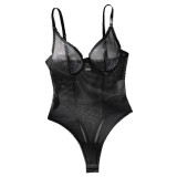 Sexy See Through Mesh Strap Bodysuit Lingerie