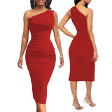 Sexy Fashion Solid Color One Shoulder Women's Dress
