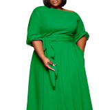 Plus Size Slim Waist Chic Sexy Swing Dress With Belt