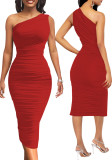 Sexy Fashion Solid Color One Shoulder Women's Dress
