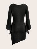 Sexy Solid Quare Neck Long Sleeve Dress