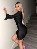Sexy Solid Quare Neck Long Sleeve Dress