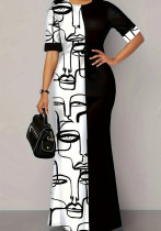 Plus Size Spring Summer Short Sleeve Contrast Print Patchwork Dress