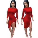 Sexy And Fashionable Solid Color Slit Women's Dress