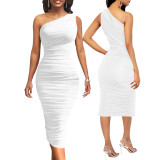 Sexy Fashion Solid Color One Shoulder Women's Dress