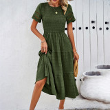 Women's Spring And Summer Solid Color Short Sleeve Chic Casual Dress