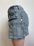 Women Removable Pockets Stretch Denim Pants