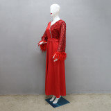 Dubai Arabian Sequin Patchwork Ironed Feather Robe