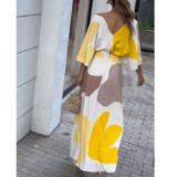 Women Style Print Elegant V-Neck Maxi Dress