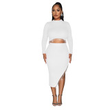 Women Solid Long Sleeve Dress Two Piece Set