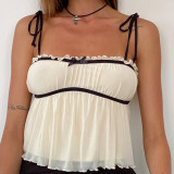 Women Lace-up Bow Suspender Sexy Solid Lace Top