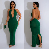 Women Solid Hollow Backless Sleeveless Maxi Dress
