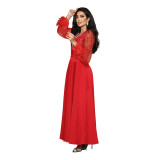 Dubai Arabian Sequin Patchwork Ironed Feather Robe