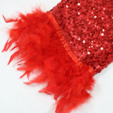 Dubai Arabian Sequin Patchwork Ironed Feather Robe