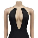 Women Solid Hollow Backless Sleeveless Maxi Dress