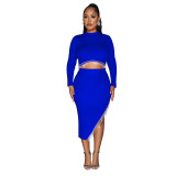 Women Solid Long Sleeve Dress Two Piece Set