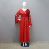 Dubai Arabian Sequin Patchwork Ironed Feather Robe