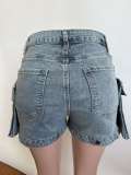 Women Removable Pockets Stretch Denim Pants