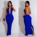 Women Solid Hollow Backless Sleeveless Maxi Dress