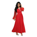 Dubai Arabian Sequin Patchwork Ironed Feather Robe