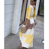 Women Style Print Elegant V-Neck Maxi Dress
