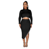 Women Solid Long Sleeve Dress Two Piece Set