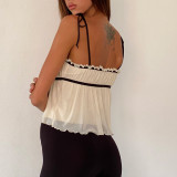 Women Lace-up Bow Suspender Sexy Solid Lace Top