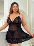 Plus Size Erotic Lingerie Sexy See Through Lace Mesh Strap Nightdress