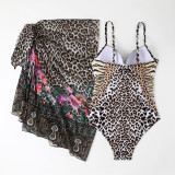 One-Piece Leopard Print Swimsuit Mesh Long Skirt Casual Holiday Women's Swimwear