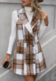 Women's Fashion Plaid Long Vest Turndown Collar Sleeveless Blazer