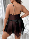 Plus Size Erotic Lingerie Sexy See Through Lace Mesh Strap Nightdress