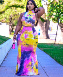 Plus Size Women's Summer Casual Contrast Color Vest Top Skirt Two-Piece Set