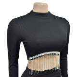 Women Solid Long Sleeve Dress Two Piece Set