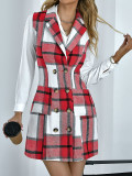Women's Fashion Plaid Long Vest Turndown Collar Sleeveless Blazer