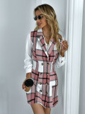 Women's Fashion Plaid Long Vest Turndown Collar Sleeveless Blazer