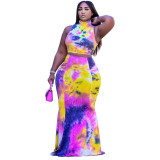 Plus Size Women's Summer Casual Contrast Color Vest Top Skirt Two-Piece Set
