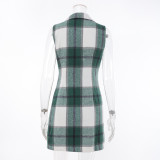 Women's Fashion Plaid Long Vest Turndown Collar Sleeveless Blazer