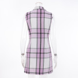 Women's Fashion Plaid Long Vest Turndown Collar Sleeveless Blazer
